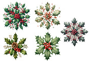 Vintage Holly Snowflakes Clipart, an Illustration by Designworld (Thumbnail 3 of 4)