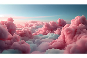 Surreal sky filled with fluffy pink, an Illustration by Sergey Kotenev