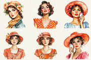 Coral Spring Vintage Woman Clipart, an Illustration by OK Design (Thumbnail 4 of 5)