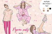 Pajama Party Girls Clipart, a Person Illustration by GlamArtZhanna (Thumbnail 1 of 4)