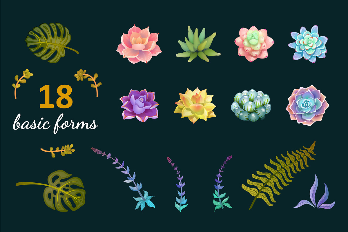 Magical Succulents, an Object Graphic by Chuchilko shop (Photo 2 of 7)