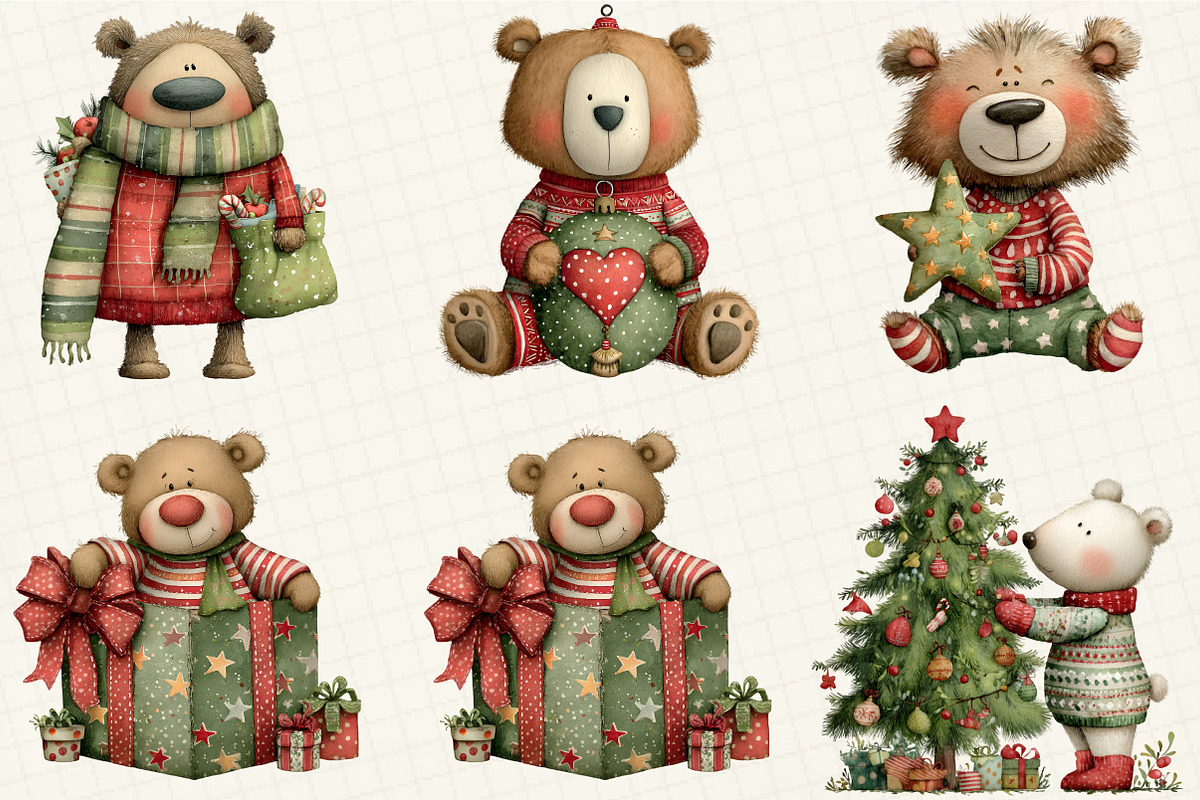 Christmas Teddy Bear Clipart, an Illustration by DreamCafeArt (Photo 6 of 7)