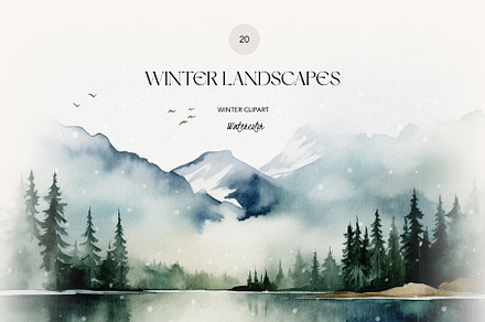 -30% Watercolor Winter Scene Clipart, a Seasonal Illustration by bloomscape