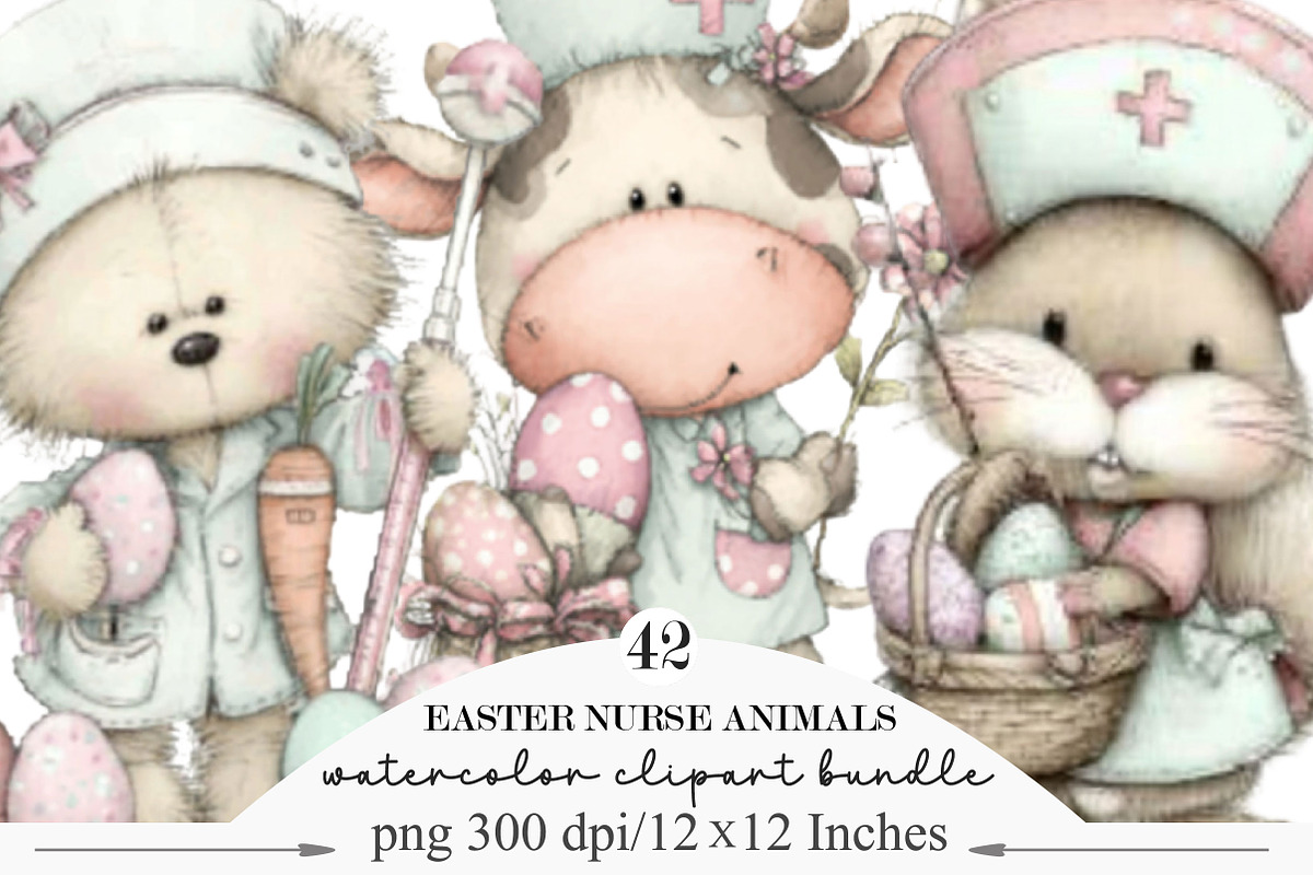 Whimsical Easter Nurse Animals, an Illustration by Designking (Photo 1 of 5)