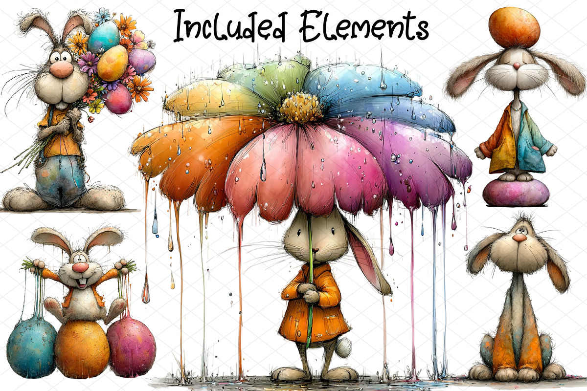 Whimsical Bunny Easter Clipart, an Illustration by cherrydesign (Photo 2 of 4)