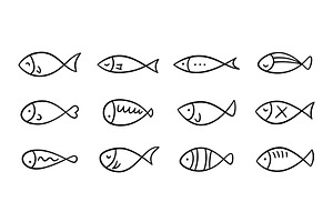 Doodle Hand Drawn Fish Collection, an Animal Illustration by Elena Pimukova
