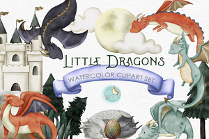 Dragons Watercolor Clipart Set