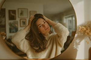 Woman brushing hair, a Person Photo by Virgo Studio