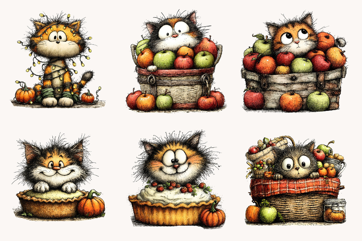 Funny Autumn Cat Clipart, a Seasonal Illustration by Designworld (Photo 3 of 11)