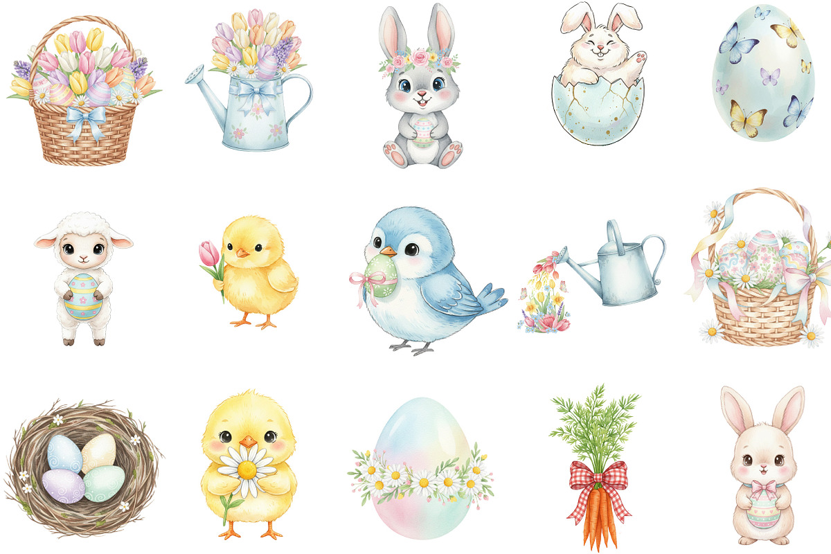 Watercolor Spring Easter Clipart, an Illustration by Designking (Photo 3 of 5)