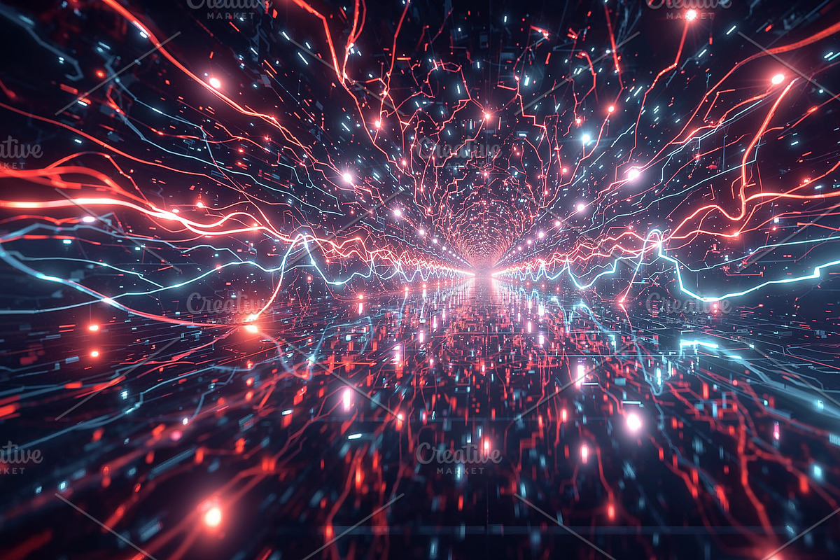 Streaming red-blue neon trails, an Illustration by wavebreak