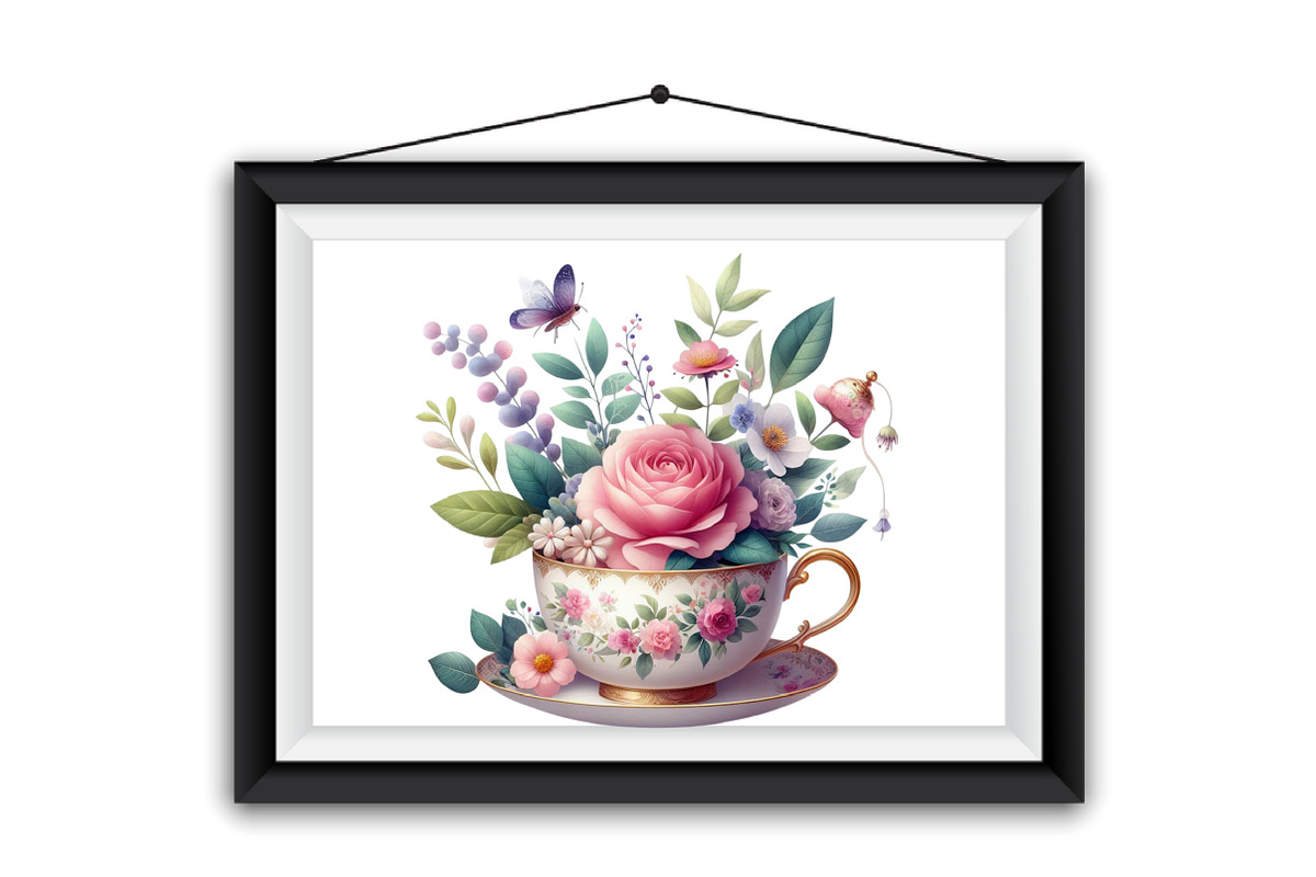 Watercolor Floral Tea Cup Clipart, a Graphic by Designking (Photo 6 of 6)
