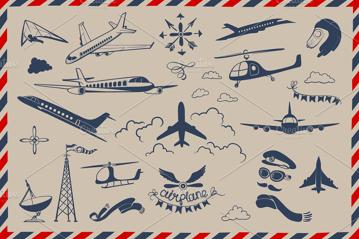Retro Aircraft Vector Contour Set, an Illustration by Adiemus (Photo 3 of 4)