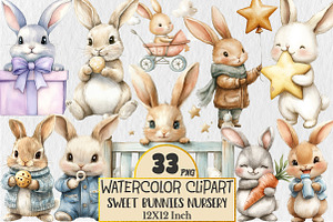 Sweet Bunnies Nursery Clipart, an Illustration by Rose Art