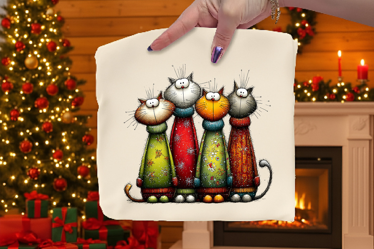Whimsical Christmas Cats Clipart PNG, an Illustration by Dream Creation (Photo 7 of 8)