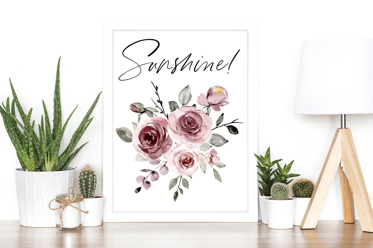 Dusty pink roses watercolor paint, an Illustration by Larisa Maslova (Photo 3 of 8)