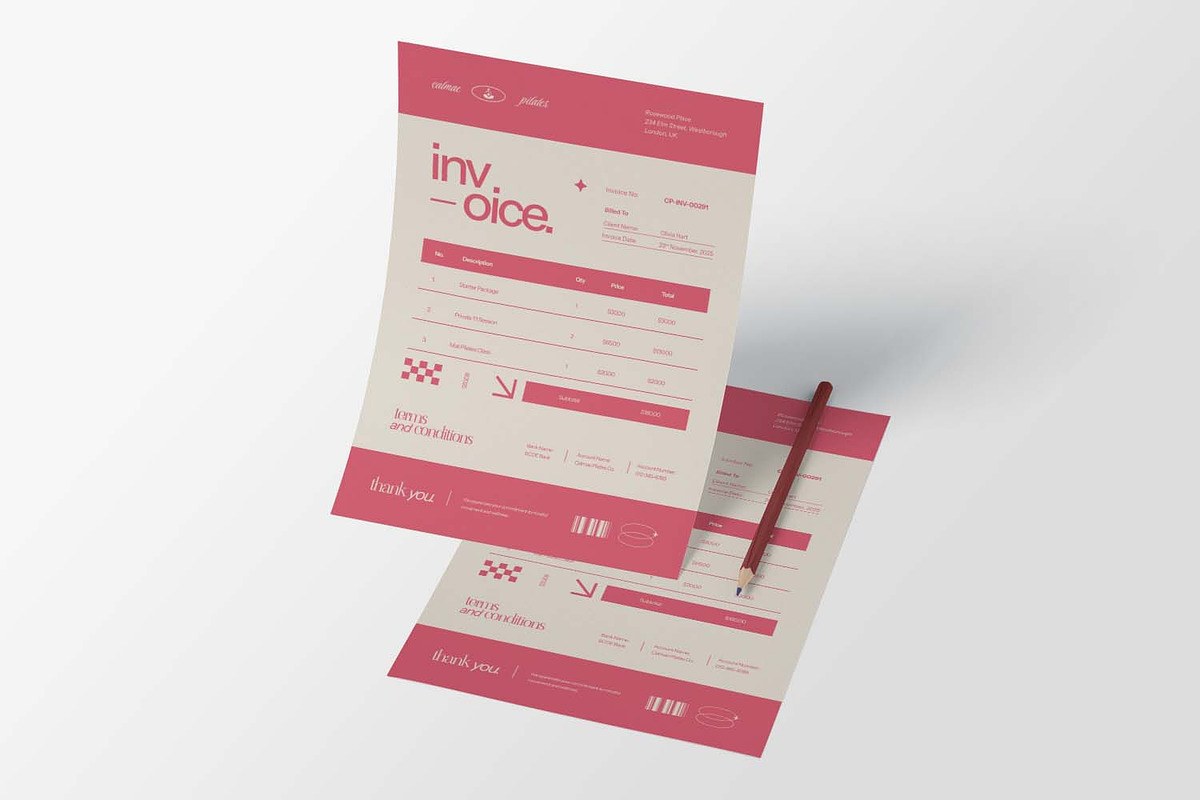 Calmae Pilates Billing -  Invoice, a Card Template by VUNIRA (Photo 2 of 3)