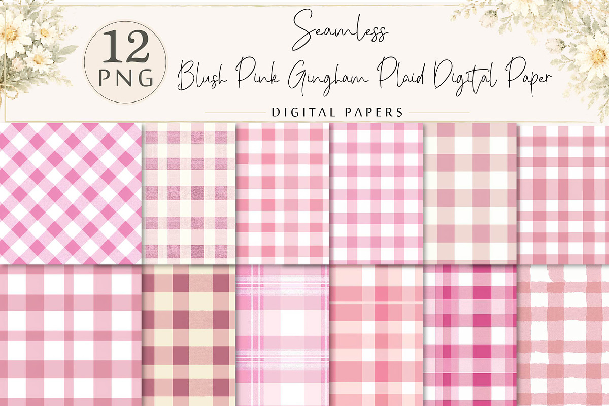 Blush Pink Gingham Plaid Digital Pap, a Texture Illustration by DreamPrint404 (Photo 1 of 3)