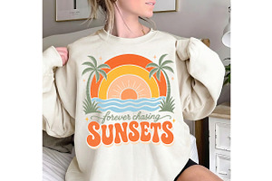 Retro Forever Chasing Sunsets Summer, an Illustration by Dream Creation