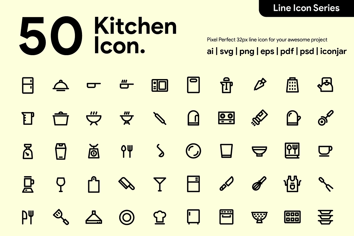 50 Kitchen Line Icon, an Outline Icon by Kawalan Studio (Photo 1 of 9)