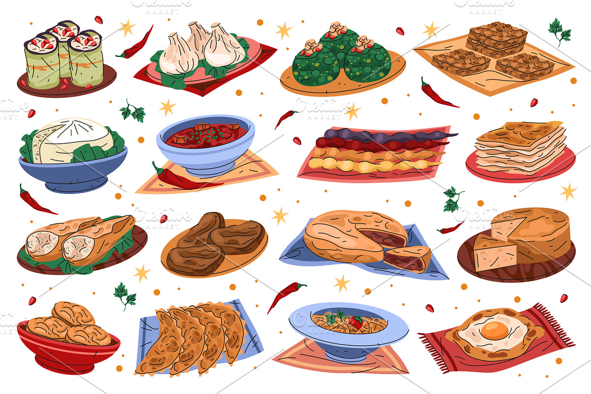Set of Georgian food or Caucasian, a Food Illustration by Elegant Solution