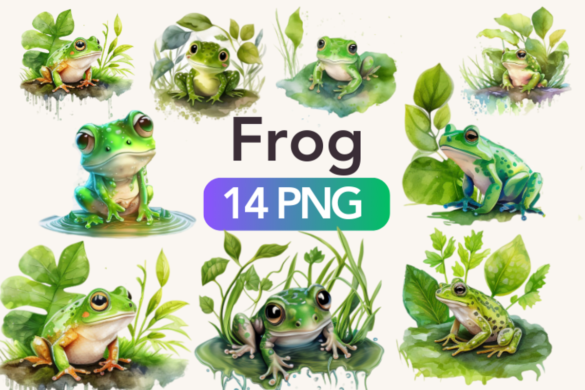 Watercolour Cute Frogs, an Animal Illustration by TimCanvaTemplate (Photo 1 of 4)