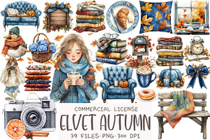 Watercolor Velvet Autumn Clipart, an Illustration by OK Design