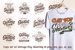 Logo Set Of Vintage Clay Shooting