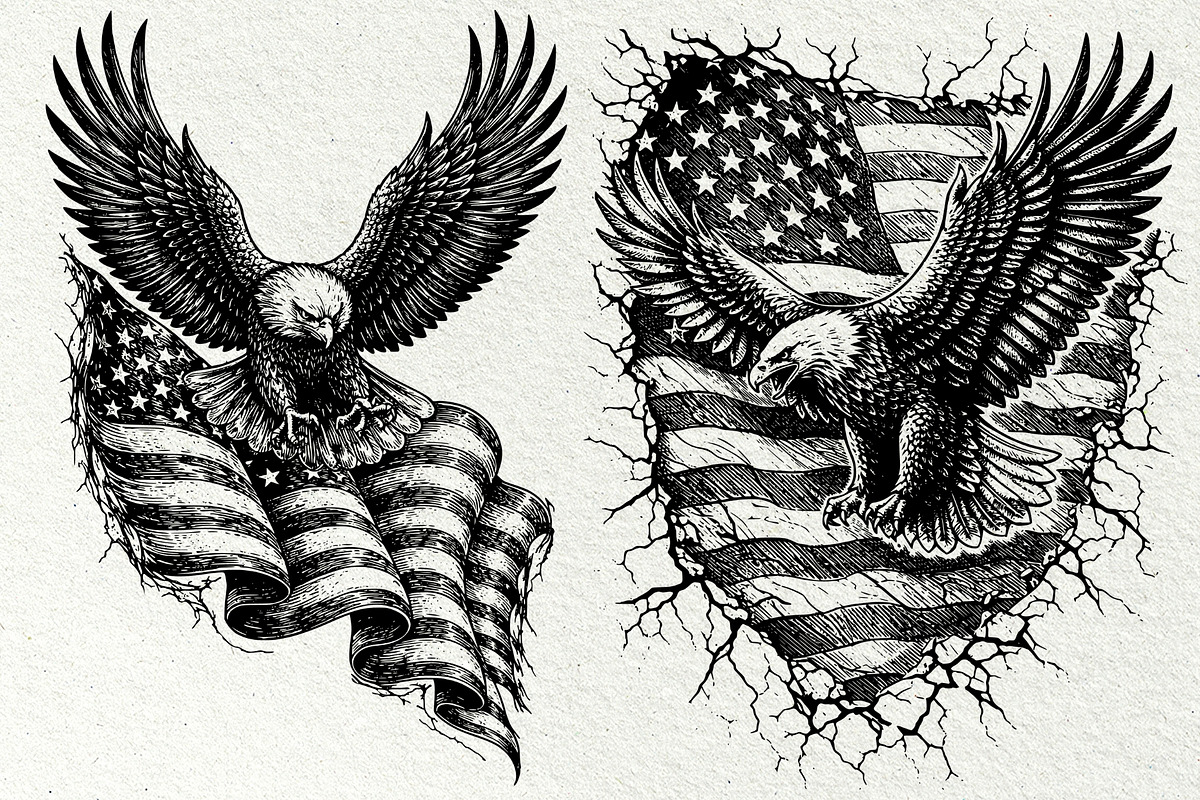 Patriotic Eagle Engraving Graphics, a Seasonal Illustration by DENIDigitalArtSudio (Photo 3 of 6)