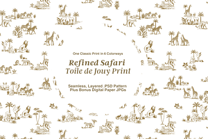 Refined Safari Toile de Jouy Pattern, a Wallpaper Graphic by Hughes Studio