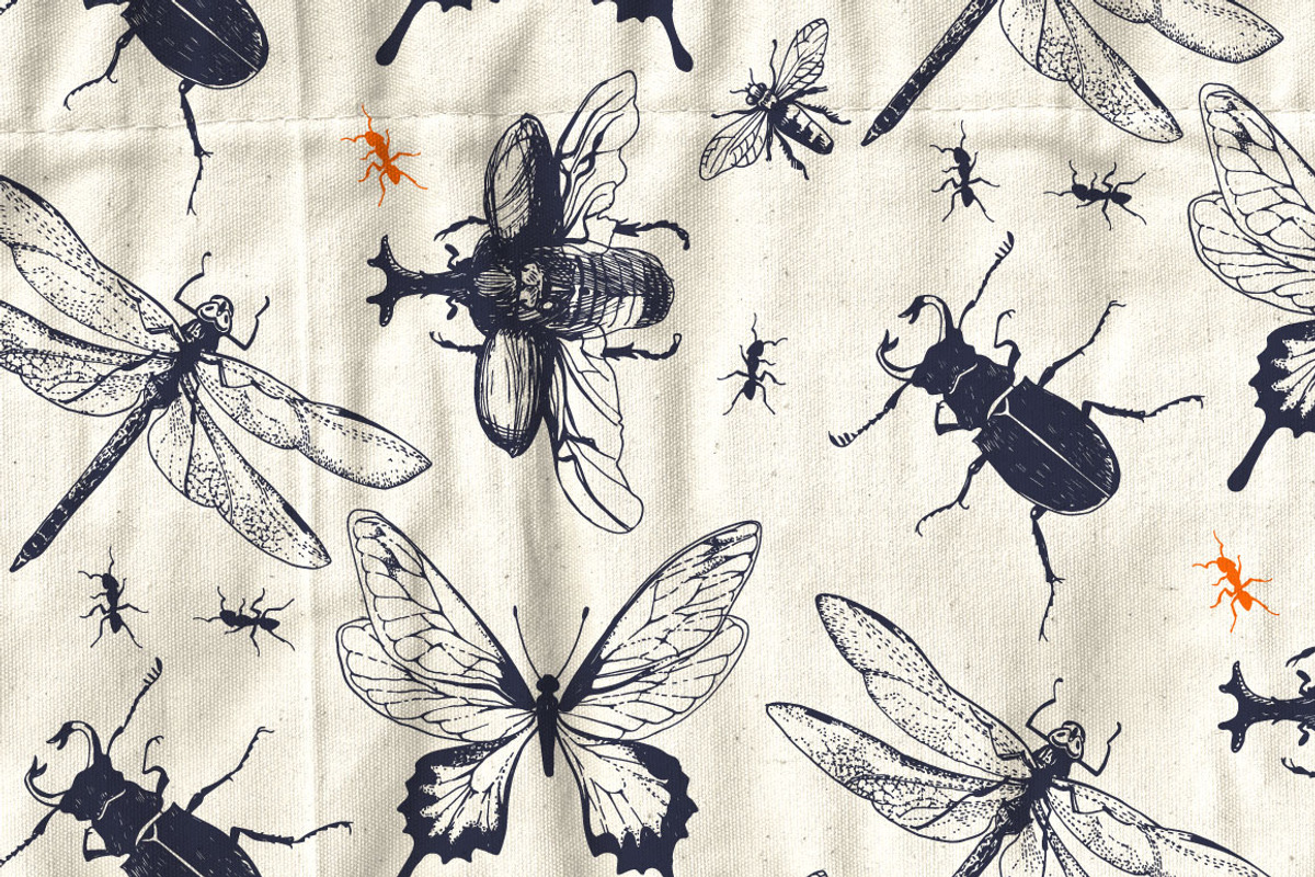 Insects in patterns and cliparts preview 2
