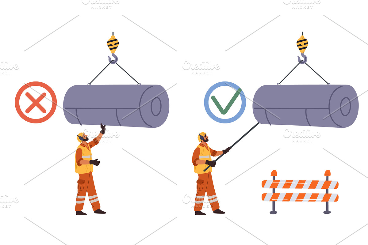 Safety in workplace. Correct and, an Illustration by Vectorbuum