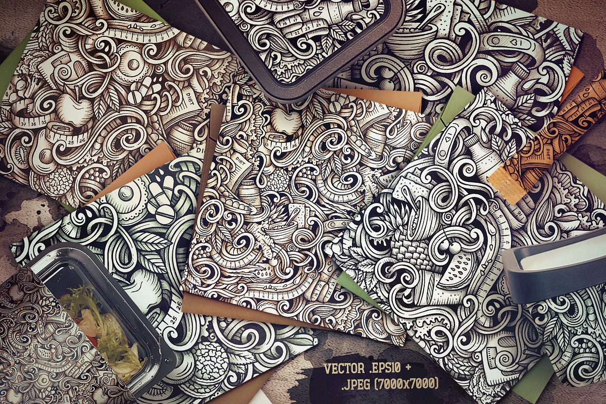 Diet Food Graphic Doodle Patterns, a Pattern Graphic by BALABOLKA (Photo 2 of 6)