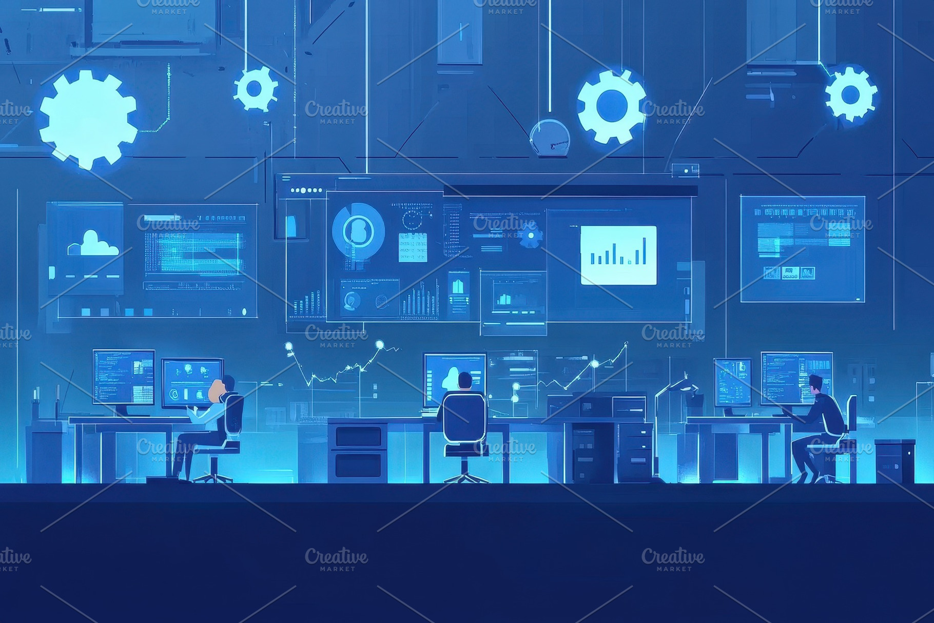 Scene of developers working together, a Photo by Pavel_design