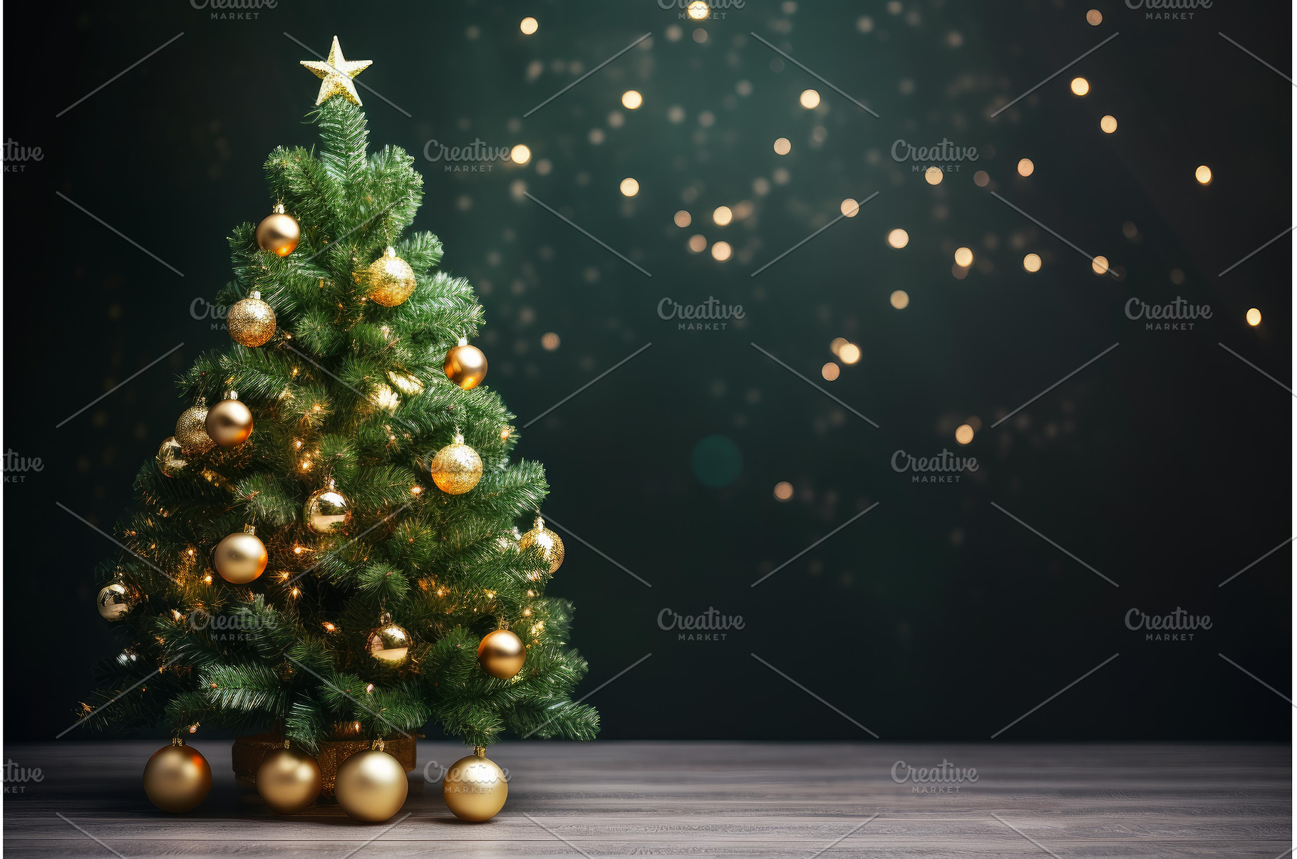 Christmas tree with golden ornaments, a Holiday Photo by Ylivdesign