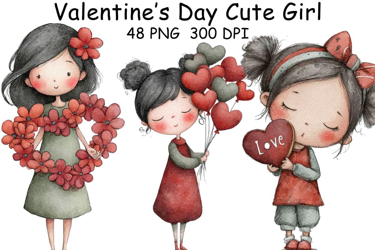 Whimsical Valentine’s Day Girl Clipa, an Illustration by CraftArtStudio (Photo 1 of 6)