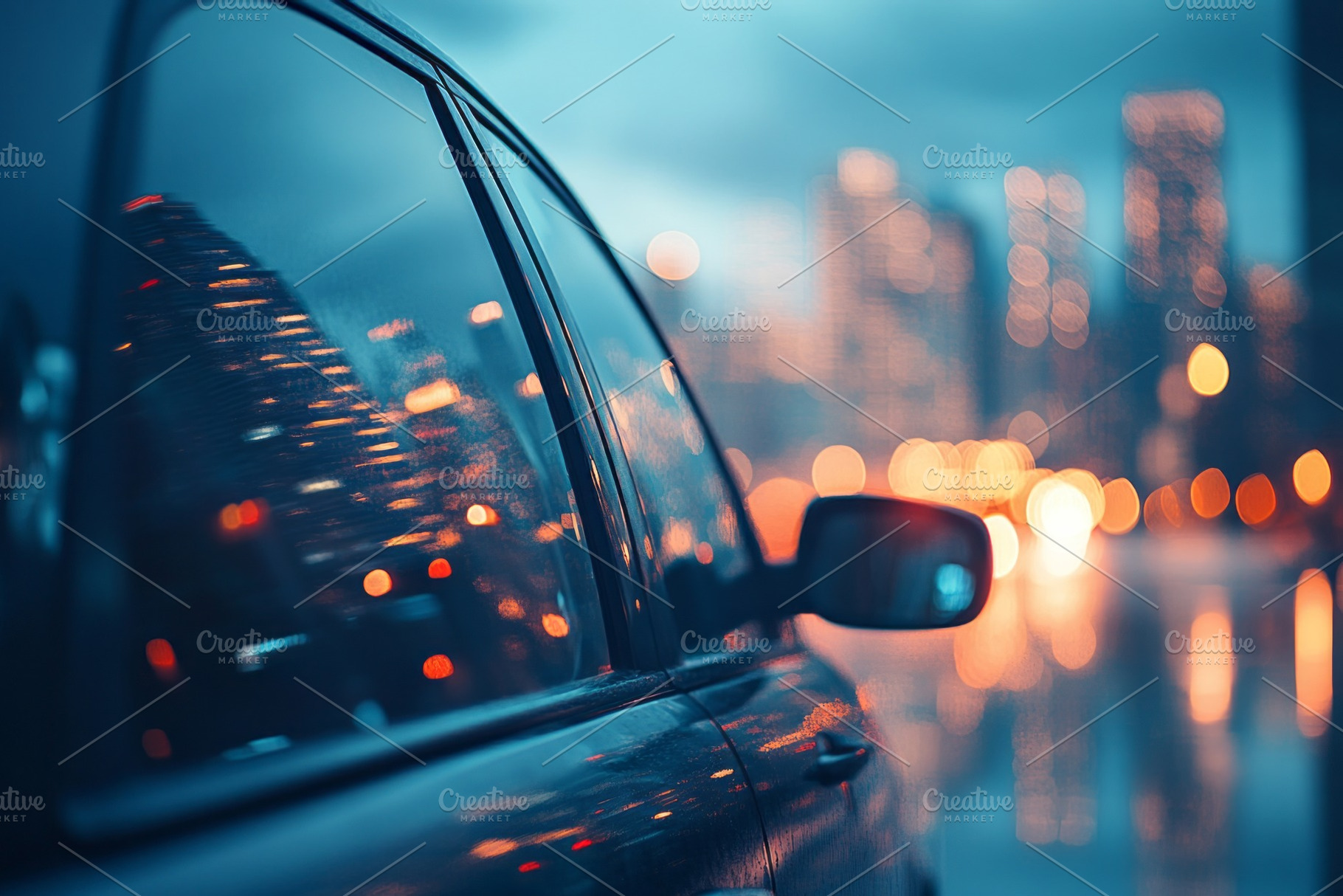 A sleek black car parked under the glow of city lights, creating a mesmerizing, a Background Photo by ImageMir