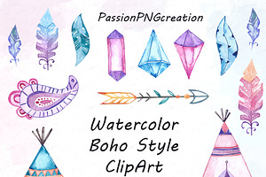 Watercolor Boho Style ClipArt