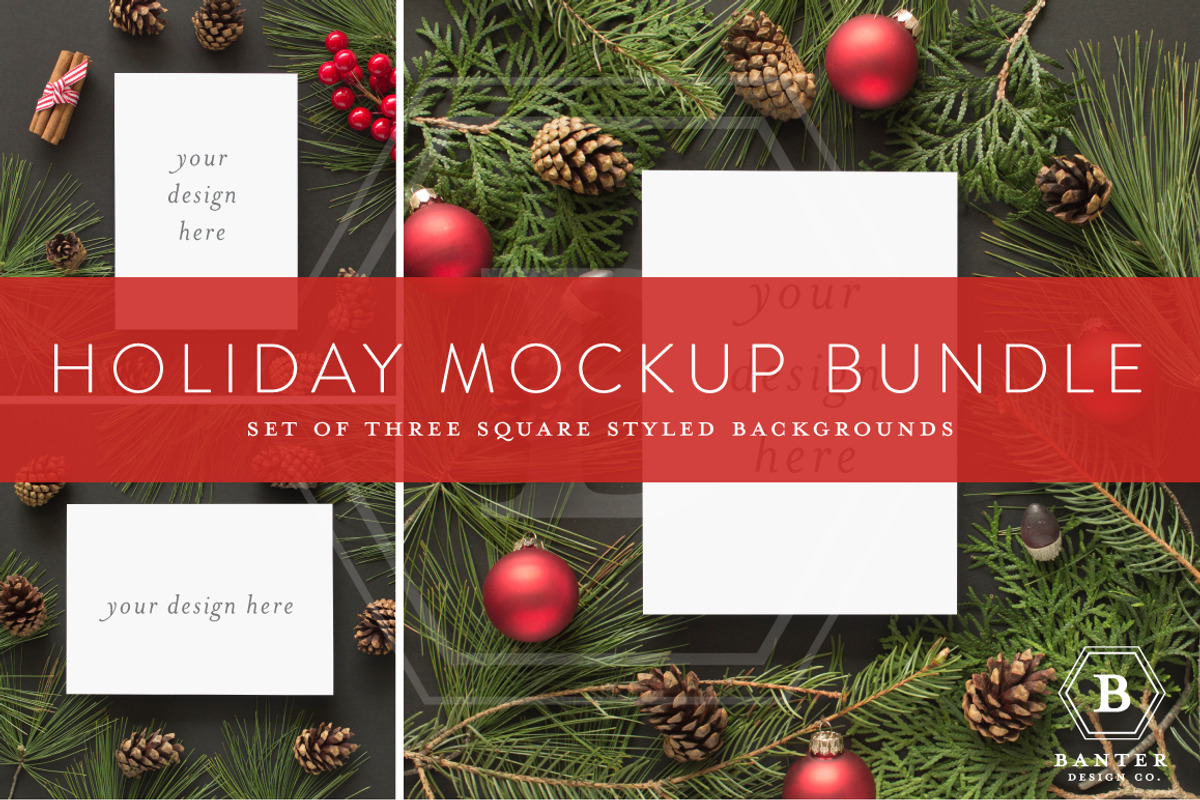 Christmas Card Mockup Bundle, a Print Template by Banter Design Co.