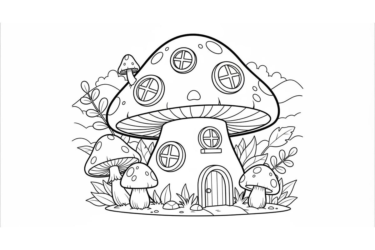 Whimsical Mushroom House Line Art bu, an Illustration by Designs_River (Photo 8 of 51)
