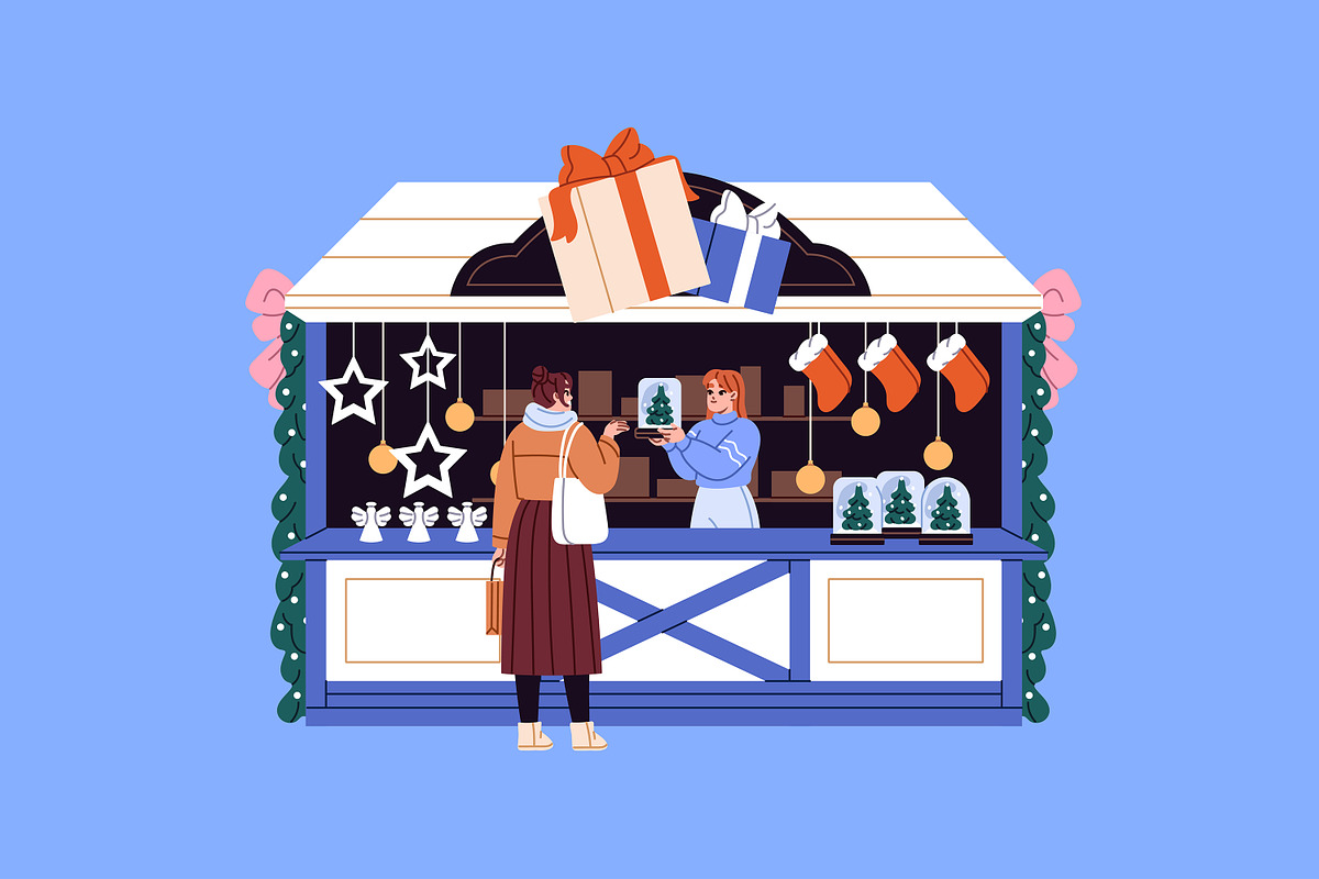 People at Christmas stalls set, a Seasonal Illustration by PaperTrident (Photo 4 of 10)