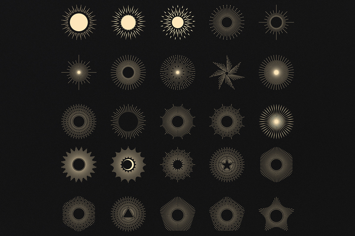 Sunburst, Sun, Moon & Stars vectors, an Illustration by jessicamdesign (Photo 6 of 8)