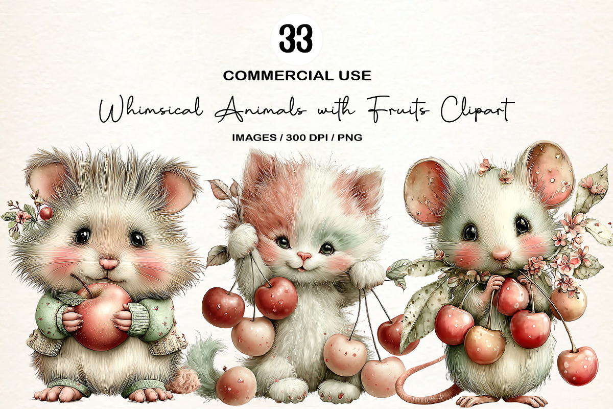 Whimsical Animals with Fruits Clipar, an Illustration by Designworld (Photo 1 of 6)