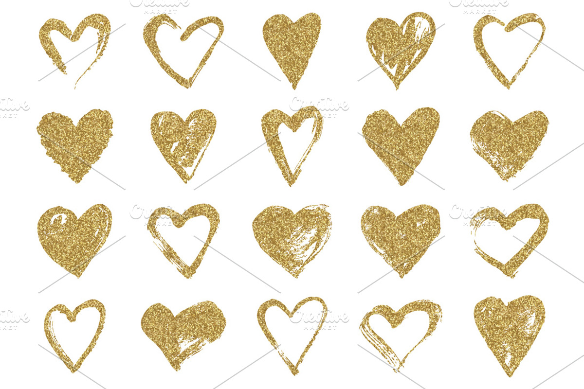 Gold glitter hand drawn hearts, an Object Graphic by Paper Cards (Photo 2 of 2)