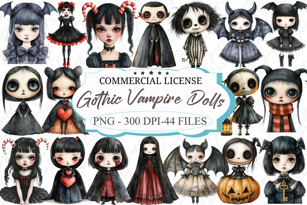Whimsical Gothic Vampire Dolls Clipa, an Illustration by designcity5 (Photo 1 of 5)