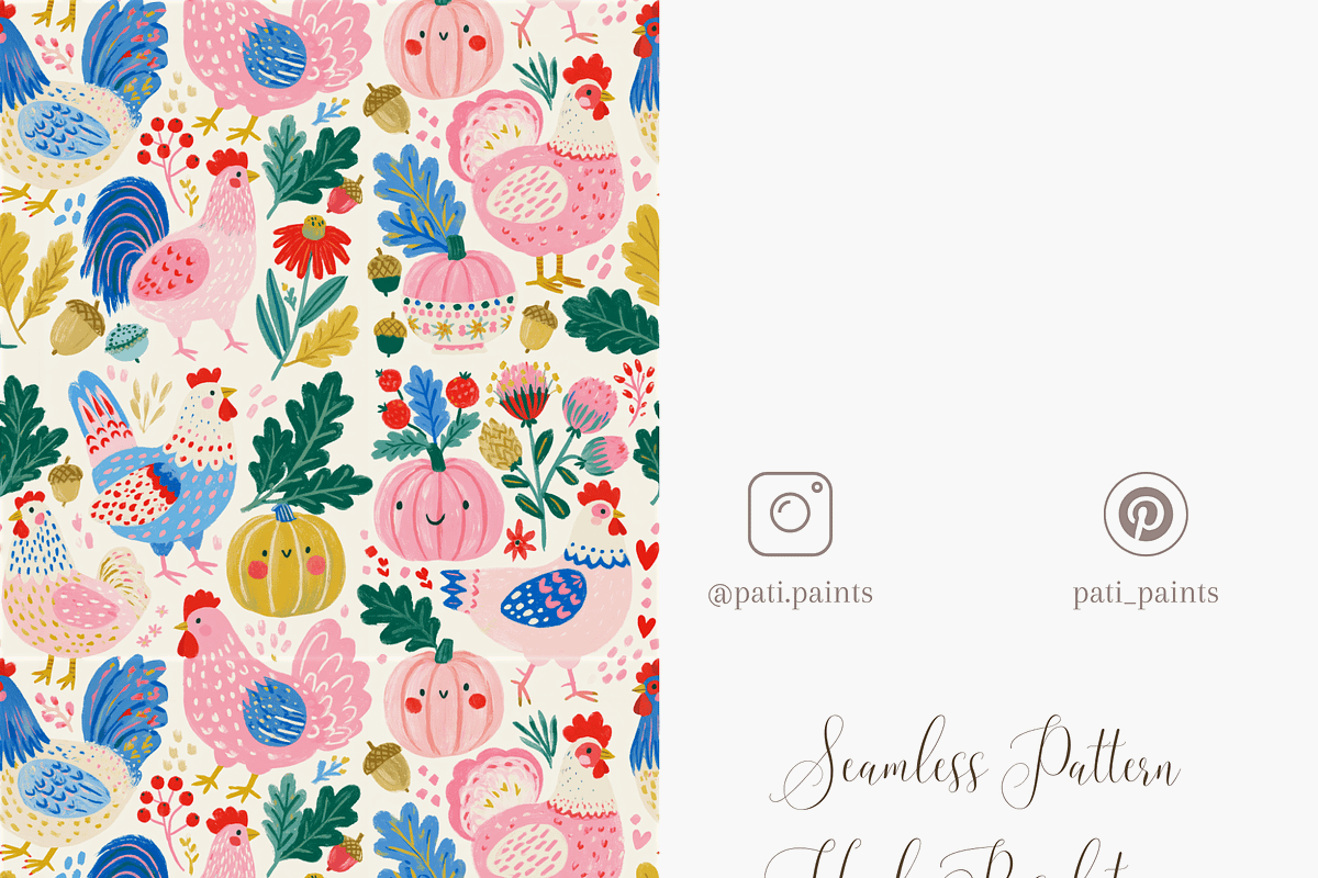 Whimsical Chickens Seamless Pattern, a Pattern Graphic by Pati Charm Studio (Photo 5 of 6)
