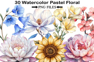 Watercolor Pastel Floral Clipart, an Illustration by Black Bird Studio