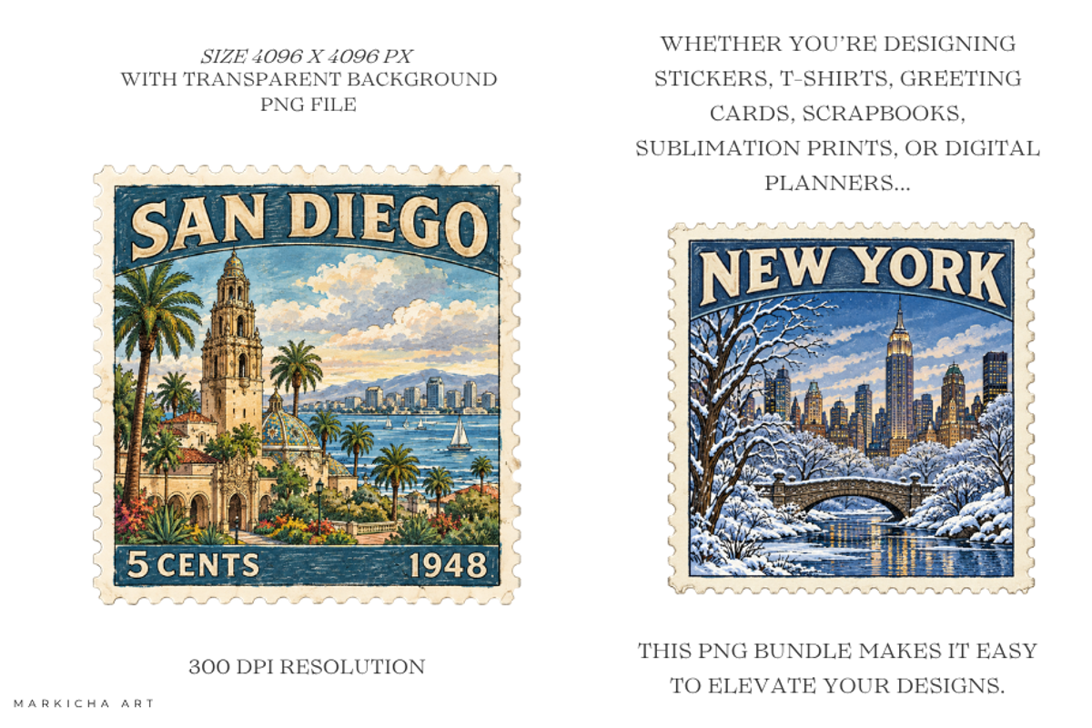 Winter Postage Stamps PNG, a Seasonal Illustration by Markicha Art (Photo 2 of 5)