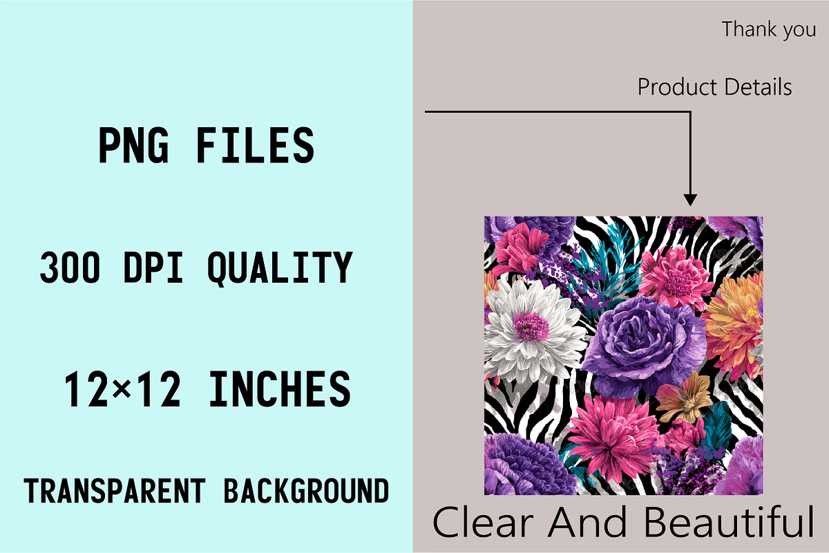 Floral Zebra Print Digital Papers, a Pattern Graphic by SVGArt (Photo 7 of 9)