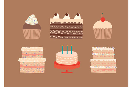 six birthday cakes, a Food Illustration by studiogstock